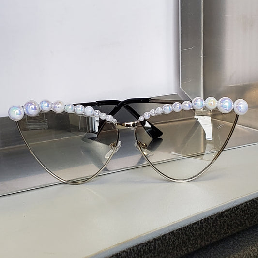 Silver Pearl Brow Sunglasses w/Gray Gradient Lens